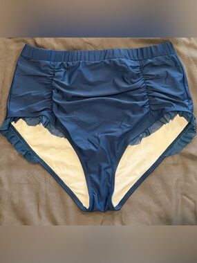 BloomChic Teal Blue Full Brief Swim Bottom w/Ruffle Detail.  Sz 18/20